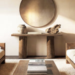 Arbor 60' Reclaimed Elm Double Pillar Console Table, Heritage Medium-Dark Brown
