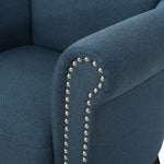Elegant Navy Blue Fabric Club Chair with Nailhead Trim and Birch Wood Legs