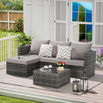 2 Pieces Patio Furniture Set with Woven Sectional and Ottoman