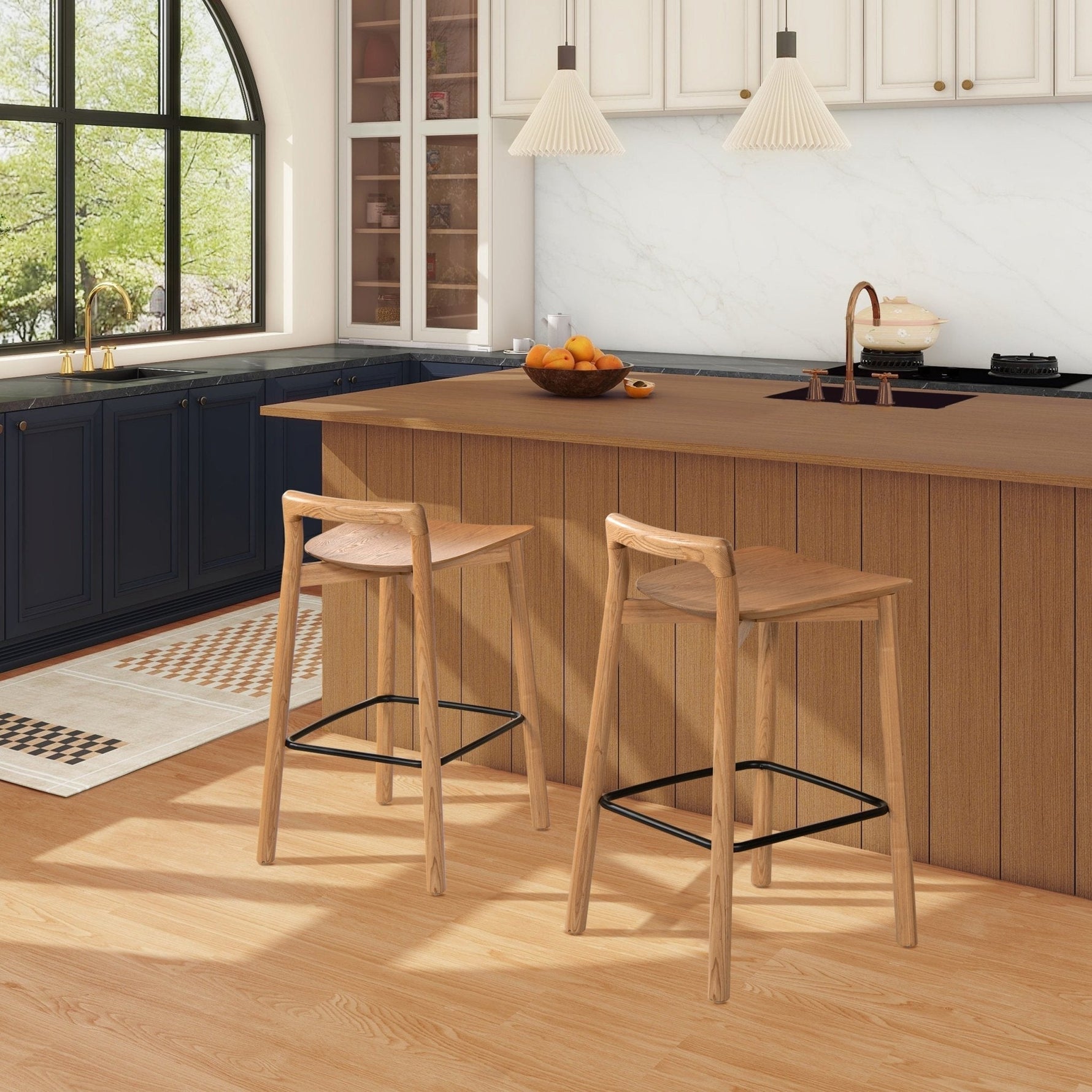 Counter Stool with Low Back and Black Iron Footrest