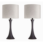 Lenuxe 24" Contemporary Metal Table Lamp Set in Oil Rubbed Bronze with Natural Linen Shade