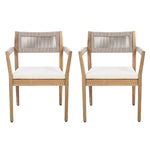 Braided Acacia Wood Outdoor Dining Chairs Set of 4 – Teak Look with Beige Rope & Cream Cushions