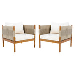 Outdoor Club Chairs (Set of 2) with Diamond-Pattern Beige Rope, Teak Finish