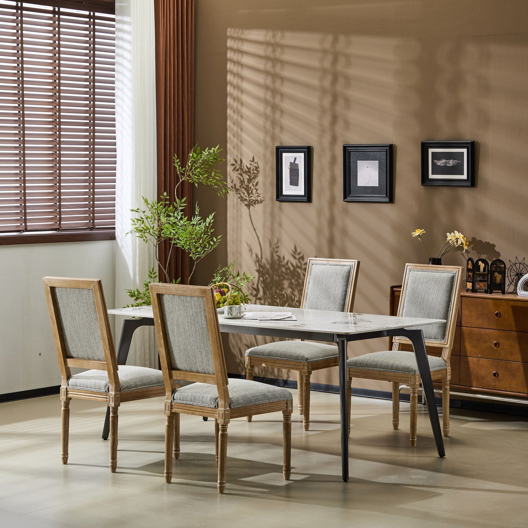 French Country Style Dining Chair with Upholstered Seating and Fluted Legs