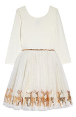 Zunie Kids' Reindeer Border Dress in Ivory/Gold, Size 4
