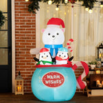 Outsunny 5ft Christmas Inflatable Outdoor Decoration Blessed Polar Bear and Penguins in the Cup