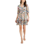 Taylor Women's Floral Print Smocked Waist A-Line Dress - White