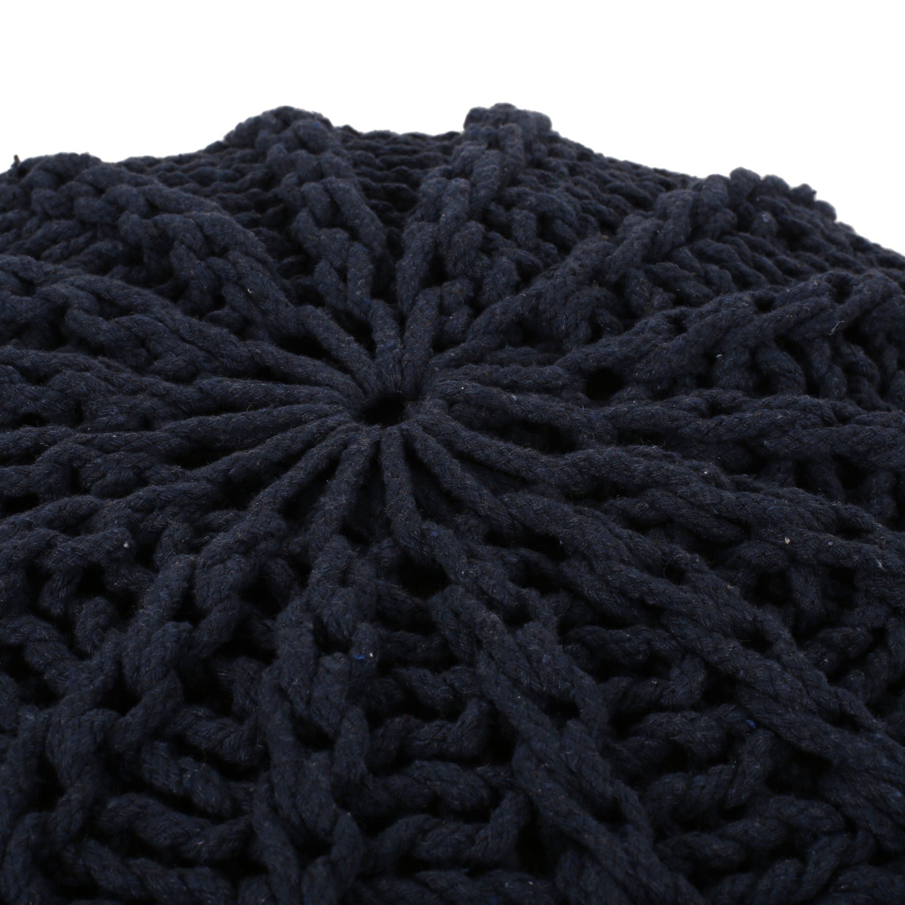 Bordeaux Knitted Cotton Round Pouf Ottoman and Floor Cushion