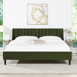 Aspen Vertical Tufted Headboard Platform Bed Set, King, Olive Green Performance Velvet
