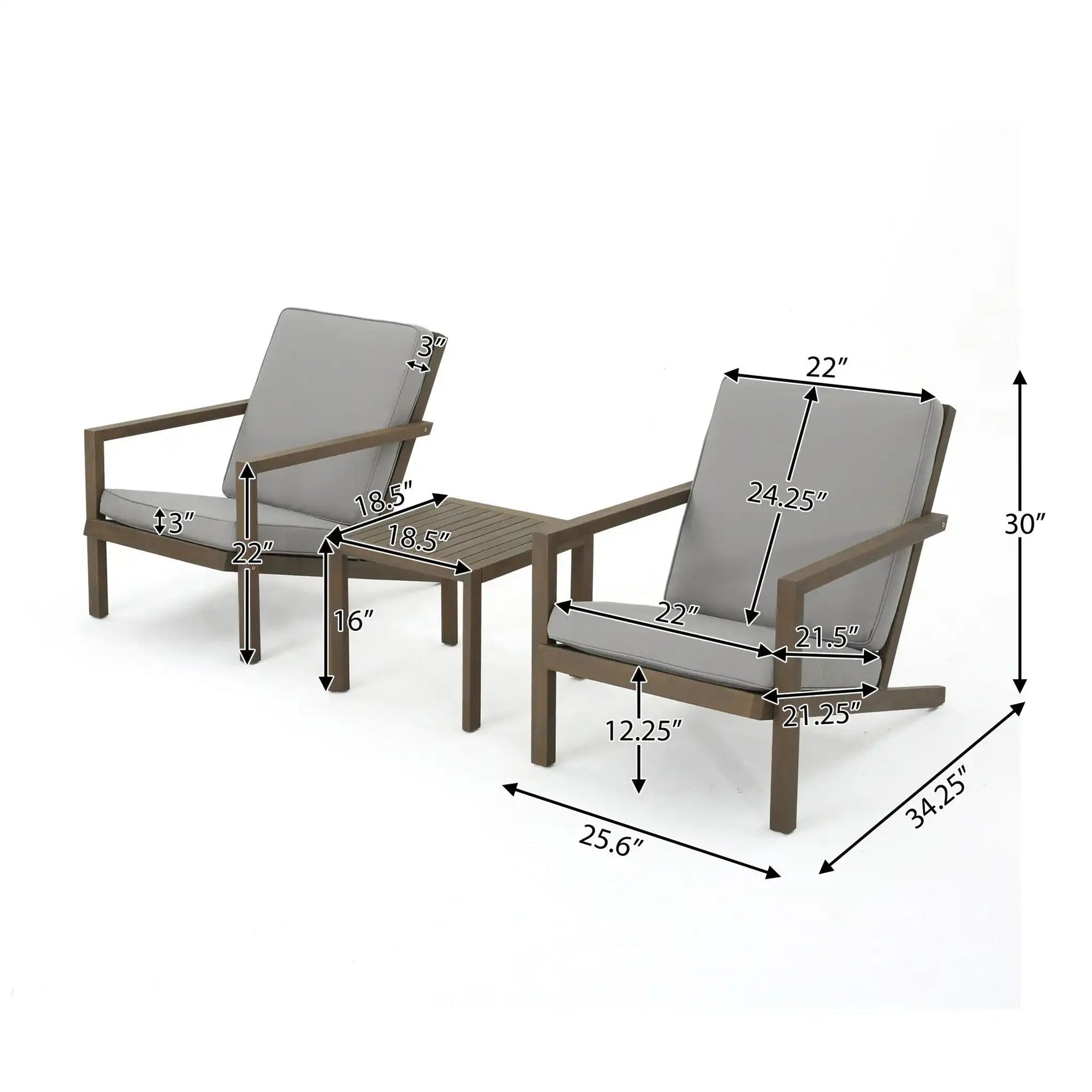 Celestaria 3 Piece Outdoor Chat Set with Adirondack Chairs