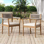 Braided Acacia Wood Outdoor Dining Chairs Set of 4 – Teak Look with Beige Rope & Cream Cushions