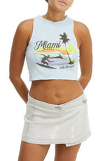 BDG Urban Outfitters Miami Crop Graphic Tank in Blue, Size Large