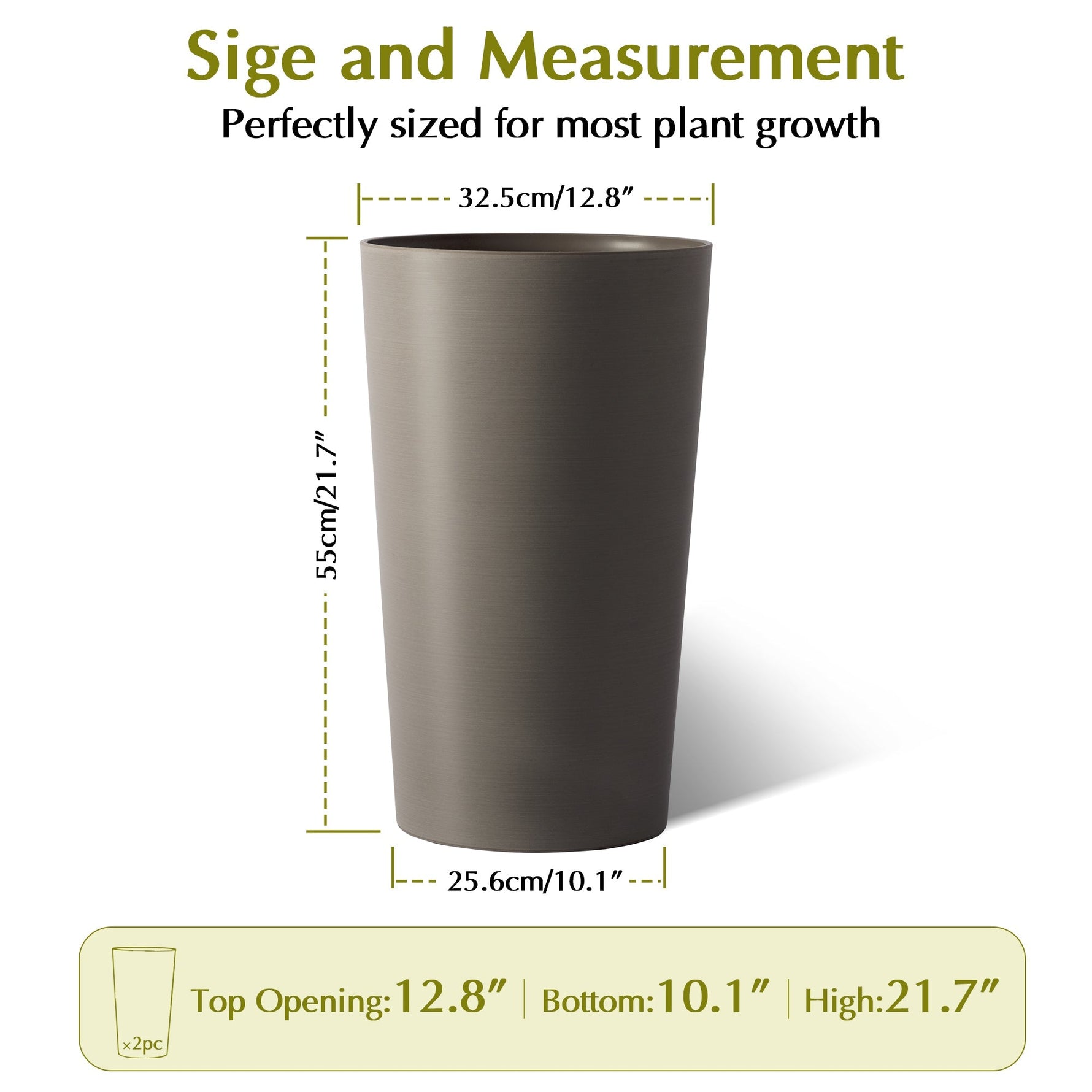 2 Pack Tall 21.7 in Modern Brown Planters for Indoor & Outdoor