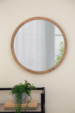 Circle Wall Mirror With Wooden Frame for Living Room
