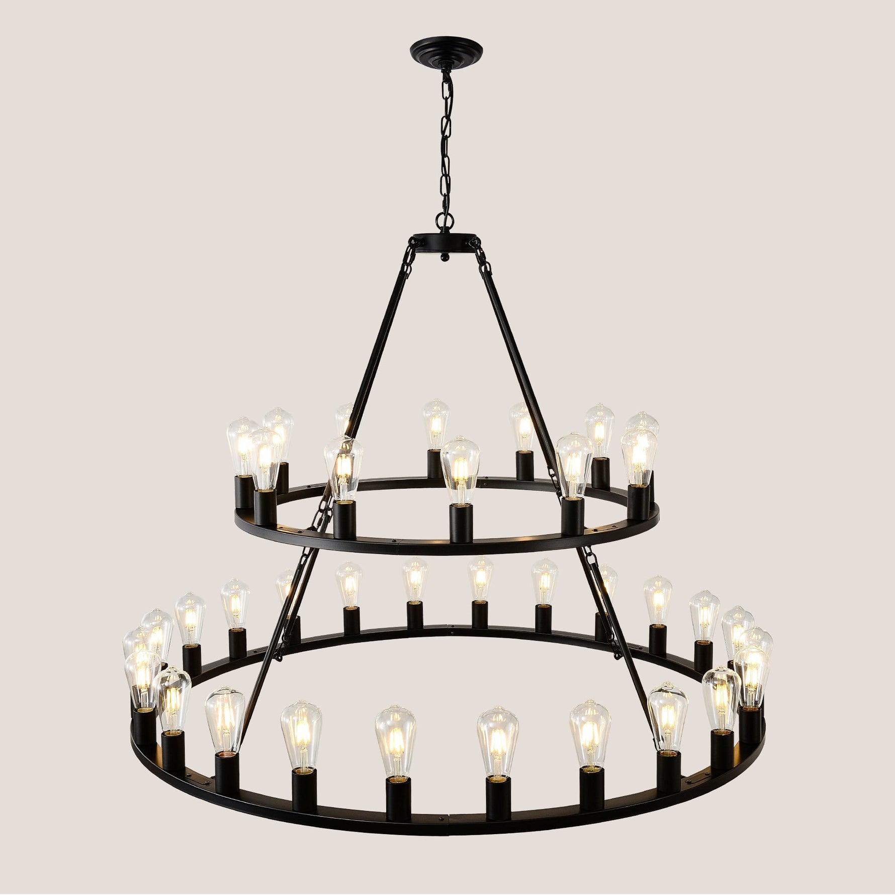 52 Inch Black Wagon Wheel Chandelier, 36-Lights