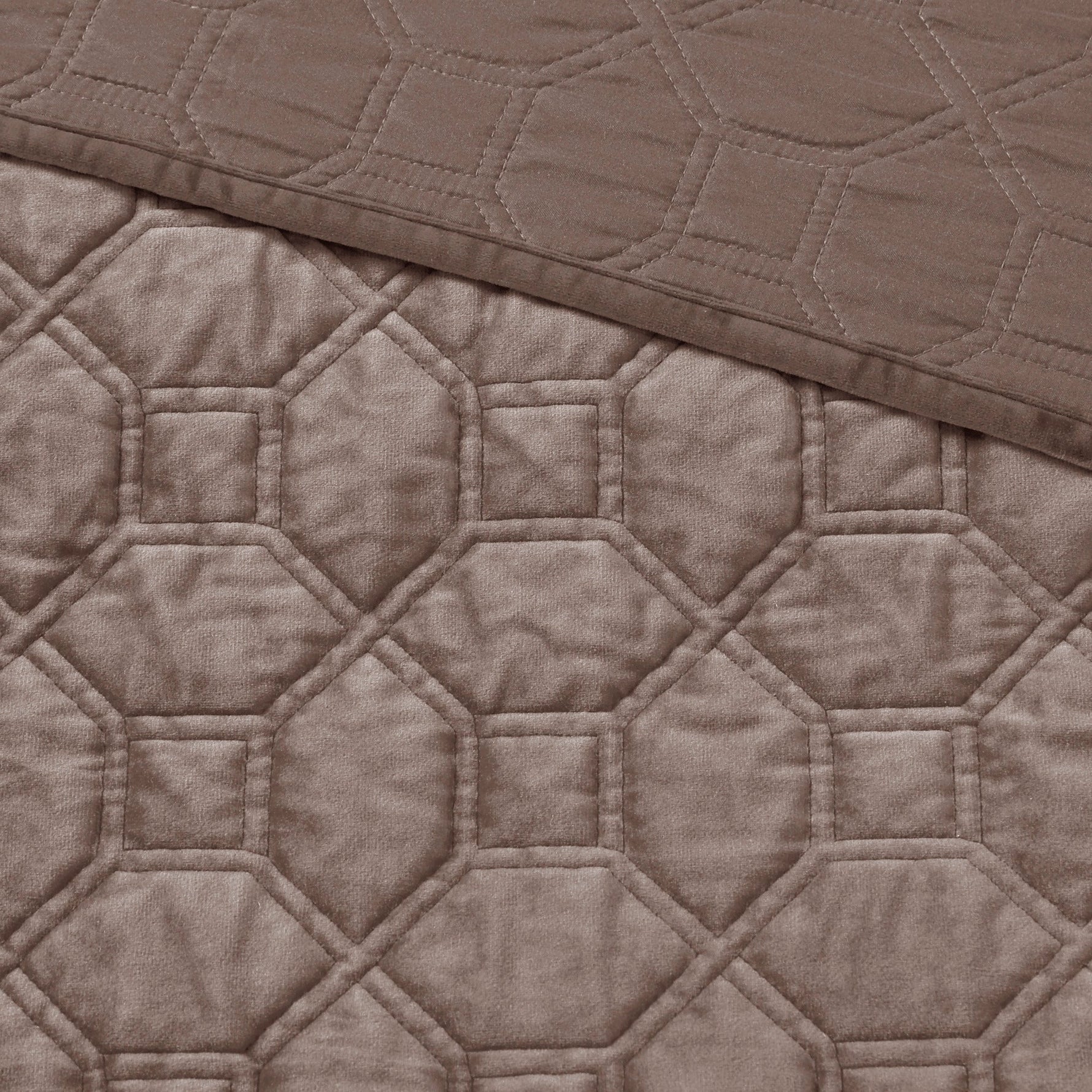 3 Piece Velvet Quilt Set Taupe Full/Queen
