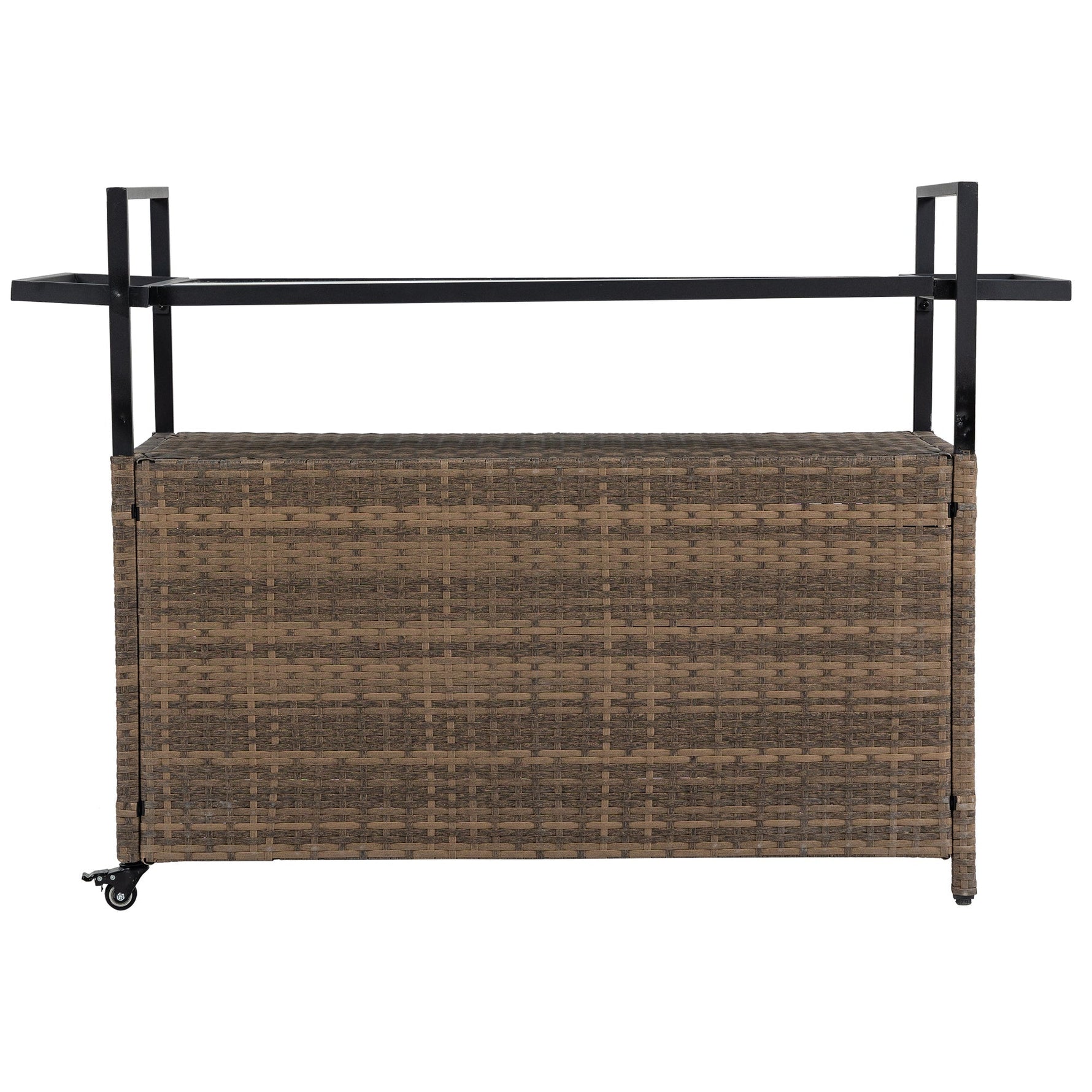 Outdoor Wicker Bar Cart with Glass Top and Wheels