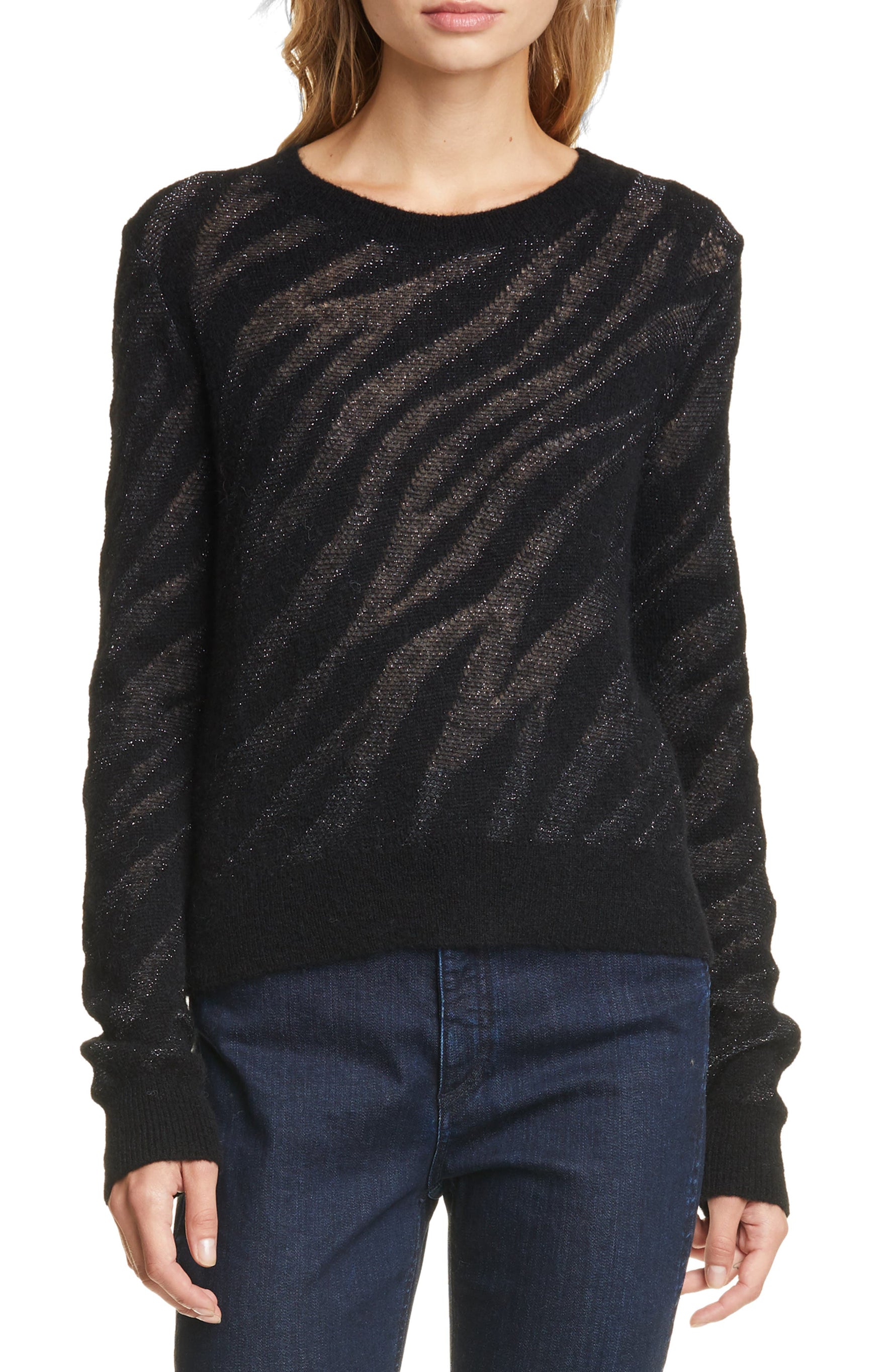 Women's Rag & Bone Germain Metallic Zebra Jacquard Sweater, Size X-Small - Black