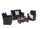 4 Pieces Outdoor Patio Furniture Set with Rattan Chairs and Tempered Glass Table