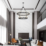 47.24 Inch Matte Black Wagon Wheel Chandelier with 36 Lights
