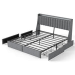 King Upholstered Bed Frame With 4 Storage Drawers, RGB LED Lights & USB / Type-C Charging Station