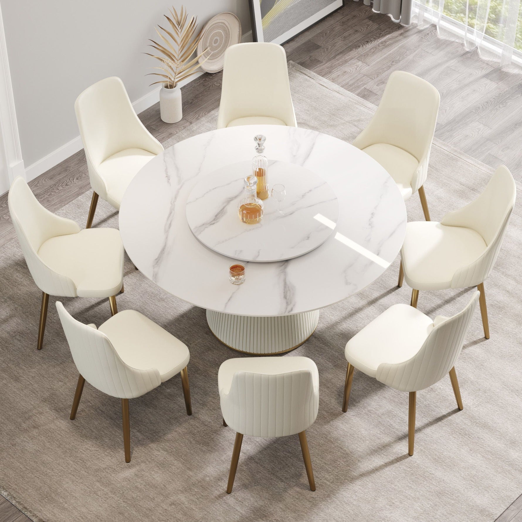 Modern Round Carbon Steel Base Dining Table