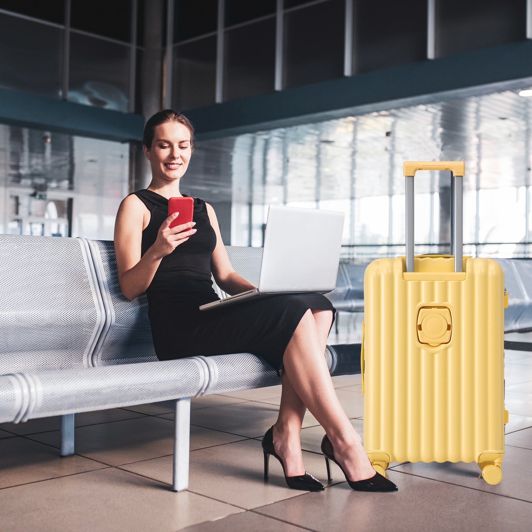 20/24/28 ABS Spinner Wheel Luggage Set with USB Port & Cup Holder