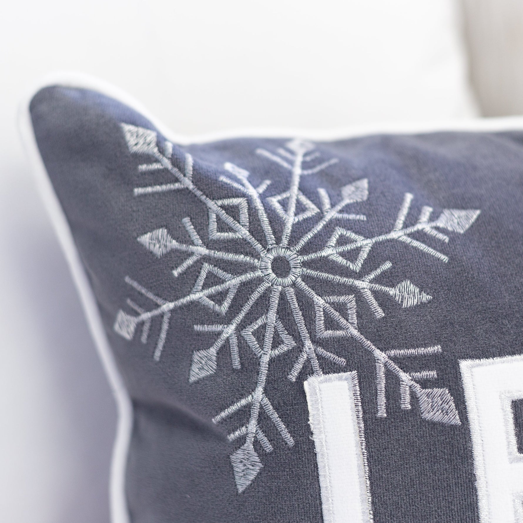 Nneka Let It Snow Gray Velvet Lumbar Pillow with Insert 14x20