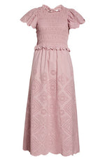 Sea Vienne Smocked Bodice Cotton Eyelet Dress in rose, Size 6