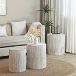 Set of 3 Rounded Wood Coffee Tables with Whitewashed Wood Finish