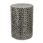 D14x20' Black Round Accent Capiz Stool, Garden Side Table