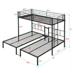 Twin Over Twin Over Twin Triple Bunk Bed With Safety Rails And Storage Shelf - Black
