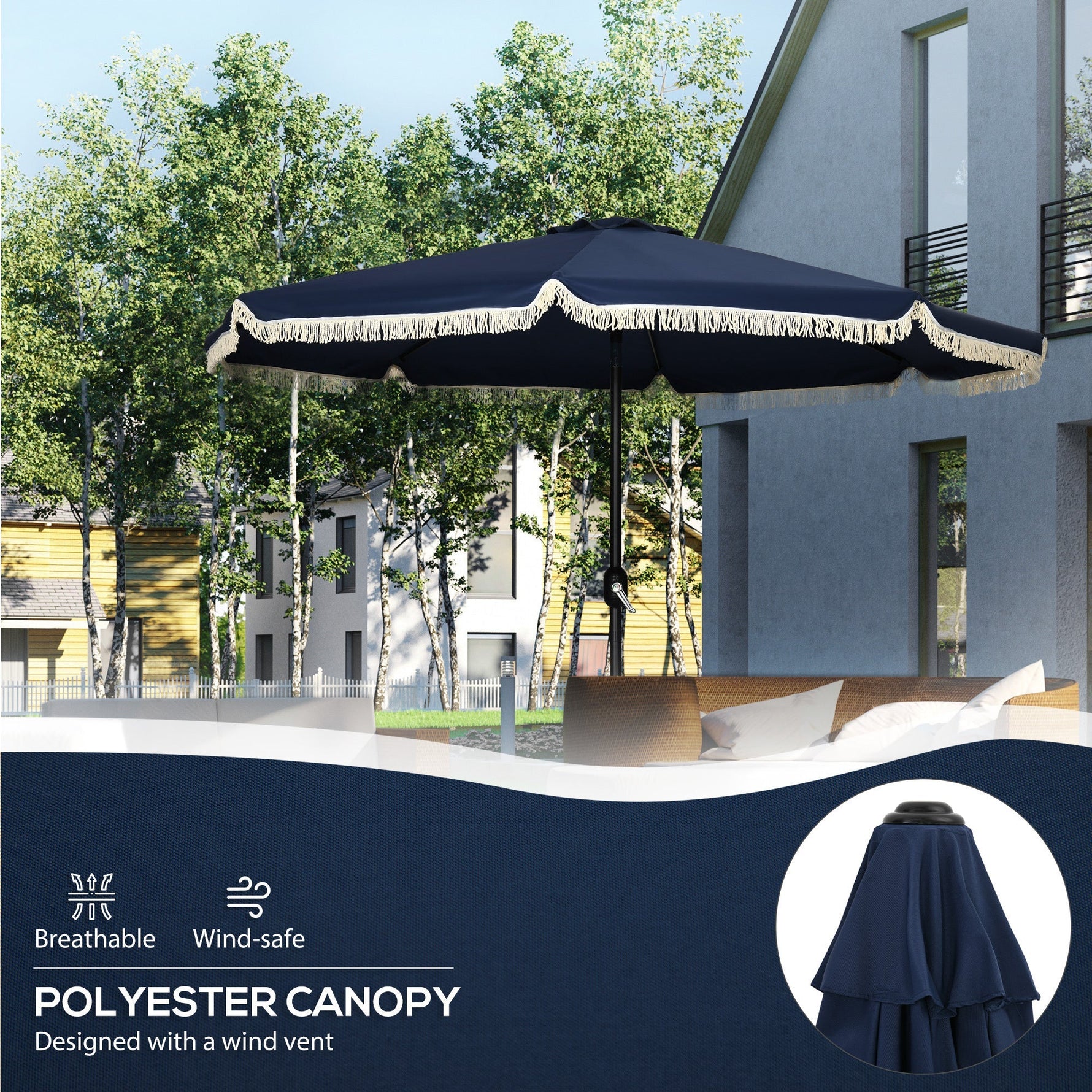 Outsunny 9ft Patio Umbrella with Push Button Tilt and Crank