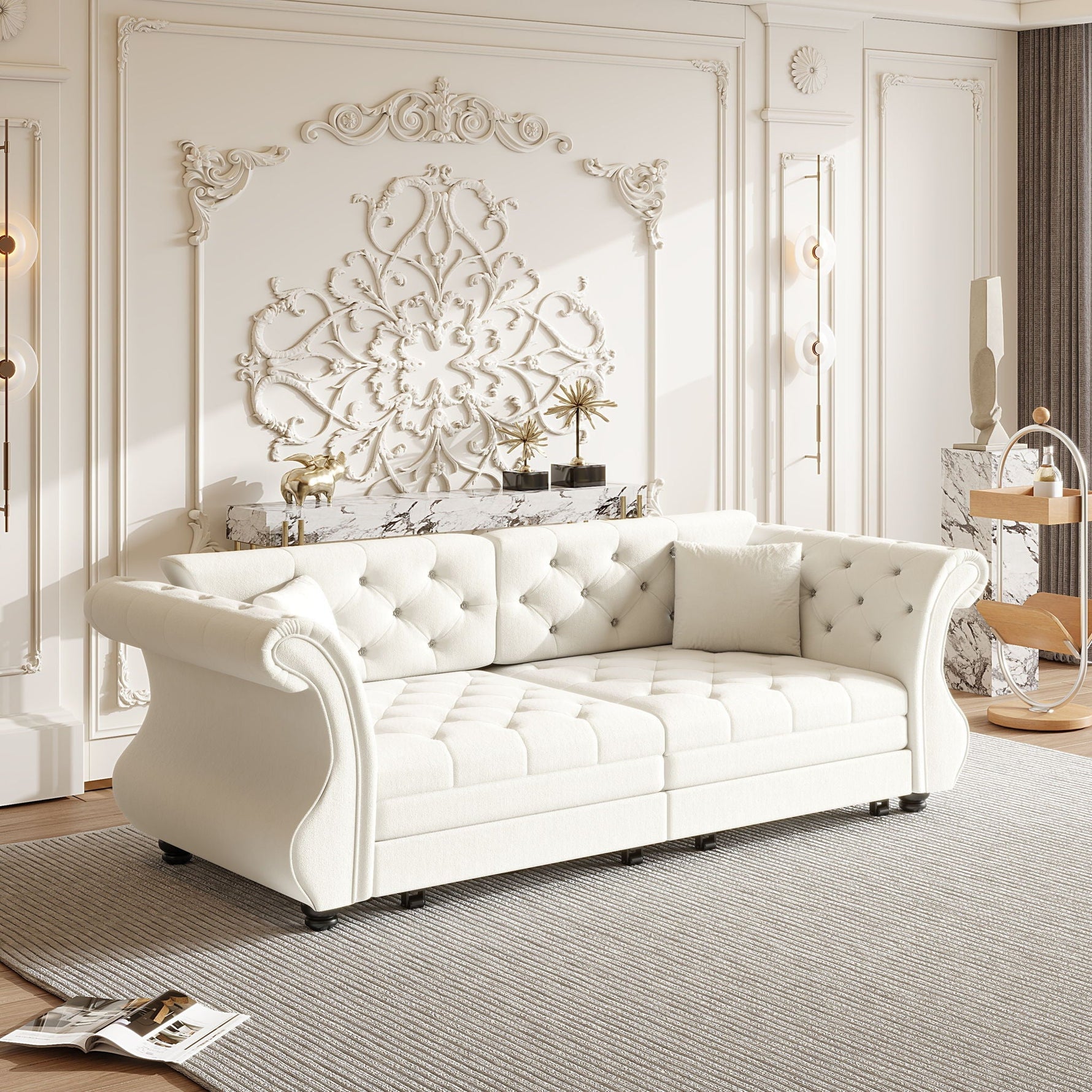 Oversized Chesterfield Pull Out Sofa Bed with Flower Tufting