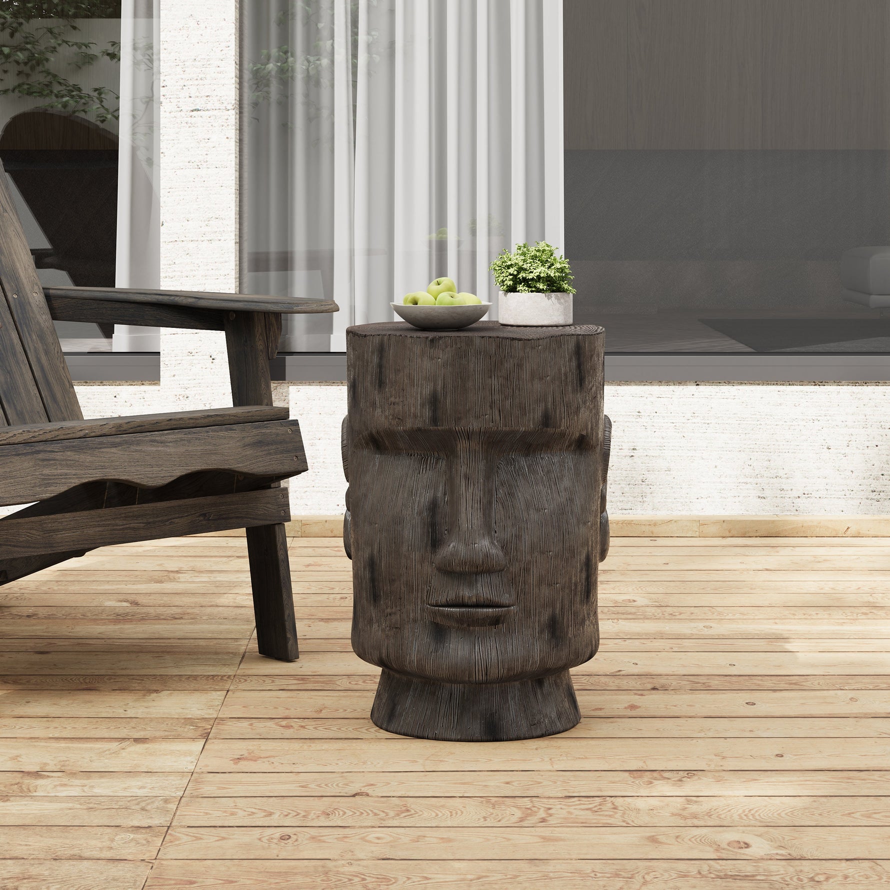 Outdoor Side Table Easter Island Moai Statue Pedestal