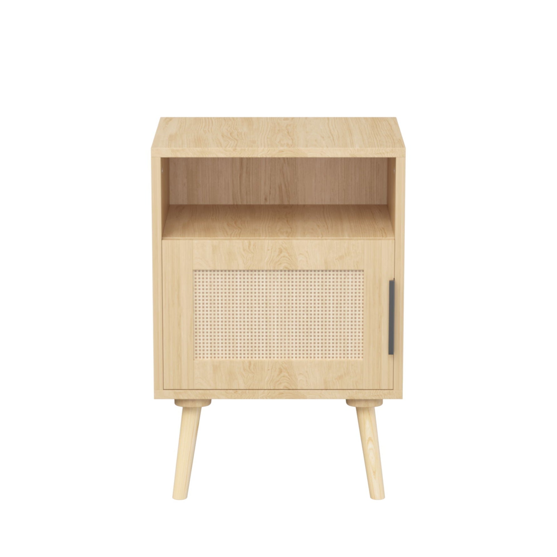 Nightstand Side Table with Door and Open Shelf for Bedroom - Oak