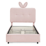 Twin Size Kids Upholstered Bed with Oversized Rabbit Ear Headboard