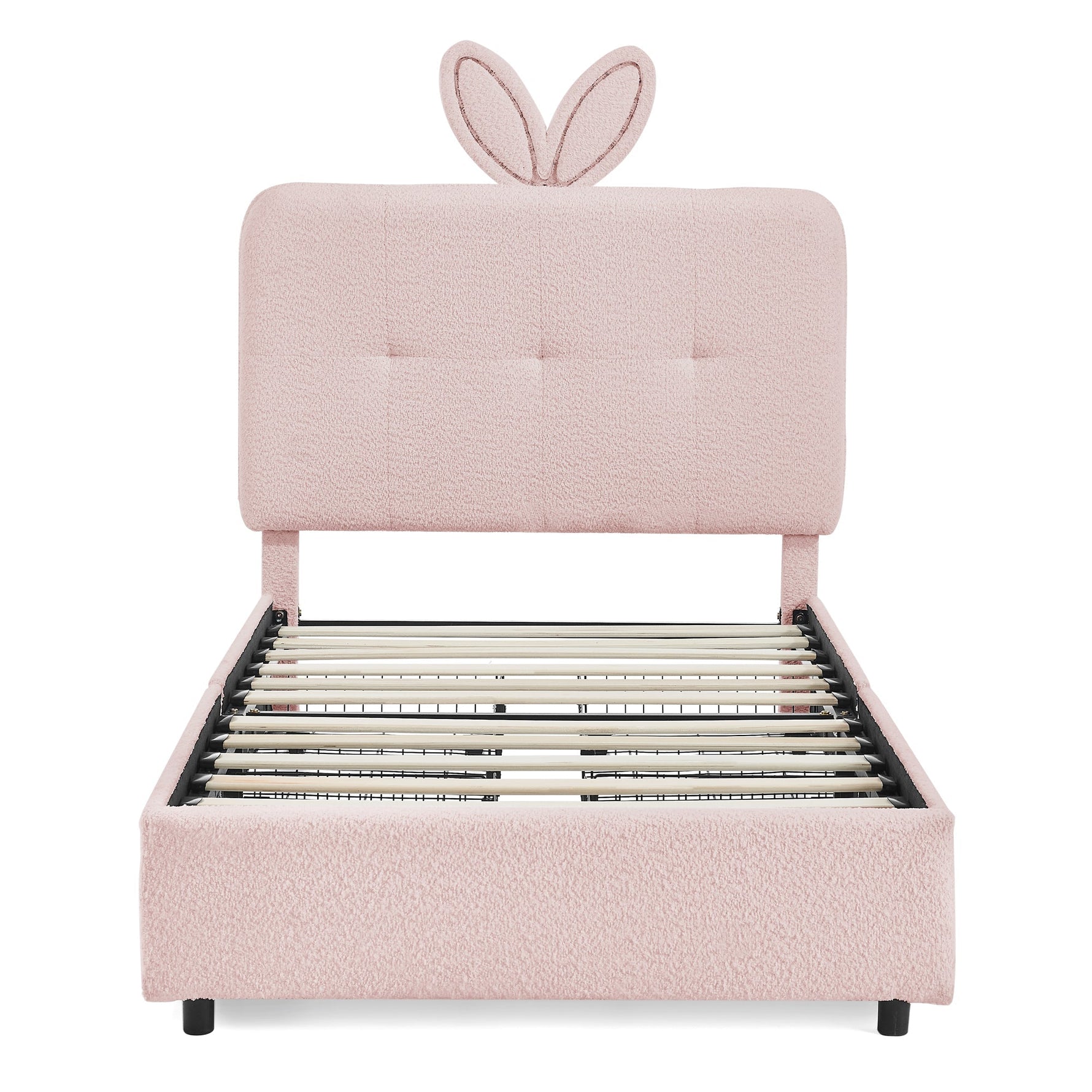 Twin Size Kids Upholstered Bed with Oversized Rabbit Ear Headboard
