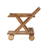 Riviera Bar Cart Natural Stained Acacia Wood Mobile Bar Cart