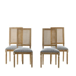 French Country Dining Chair With Rectangular Cane Backrest And Smooth Upholstered Seating
