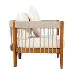 Acacia Wood Outdoor Club Chair with Handwoven Rope Accents & Curved Backrest