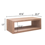Rustic Beaded Edge Coffee Table – 47.6" Rectangular Center Table with Open Storage Shelf
