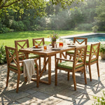 7 Pieces Acacia Wood Outdoor Dining Set with Green Cushions