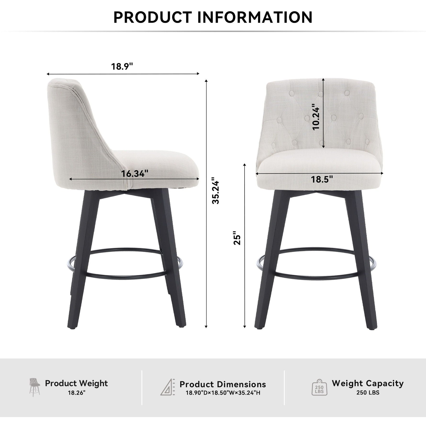 Swivel Bar Stools & Button Tufted Back (Set of 2)