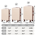 3-Piece ABS Spinner Wheel Luggage Set 20"/24"/28" Beige