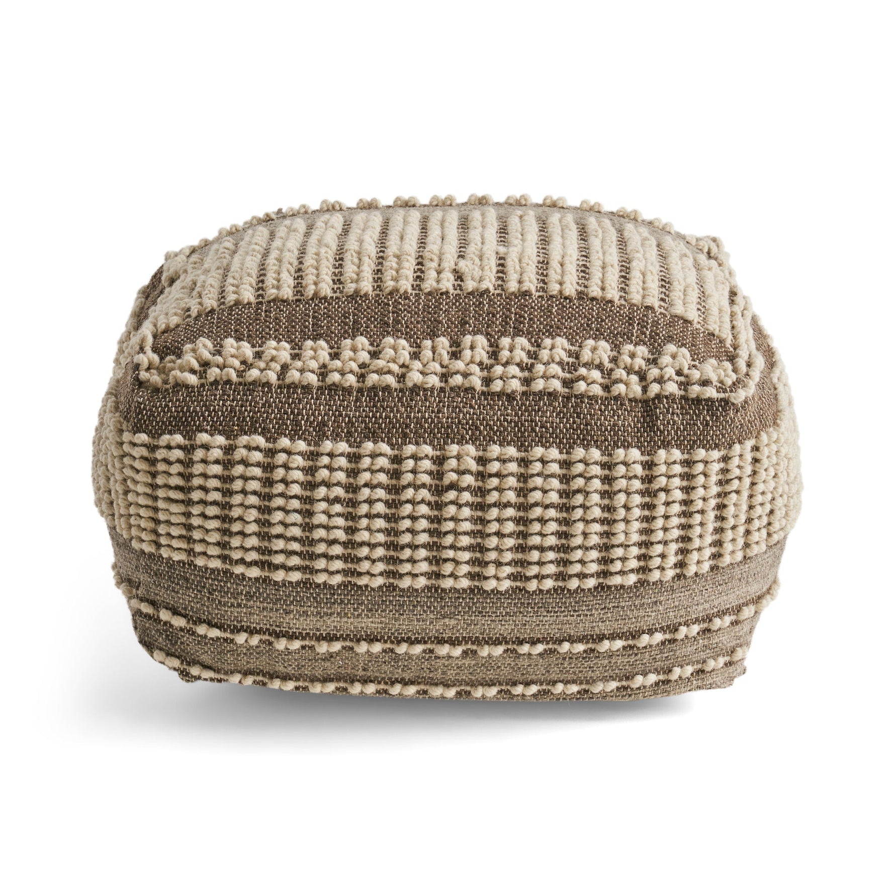 Rustic Wool and Cotton Large Pouf Handcrafted Tufted Design - Brown / Beige