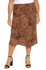 Plus Size Women's Bobeau Lyndon Satin Bias Skirt, Size 1X - Brown