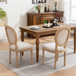 French Style Solid Wood Frame Linen Back Dining Chair Set of 2