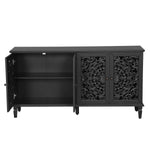 60" Antique Buffet Cabinet with Floral Carvings