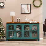 Elegant European Antique Style 4-Door Cabinet with Tempered Glass Doors